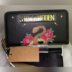 Steve Madden Black Wallet with Snake and Floral Design NWT